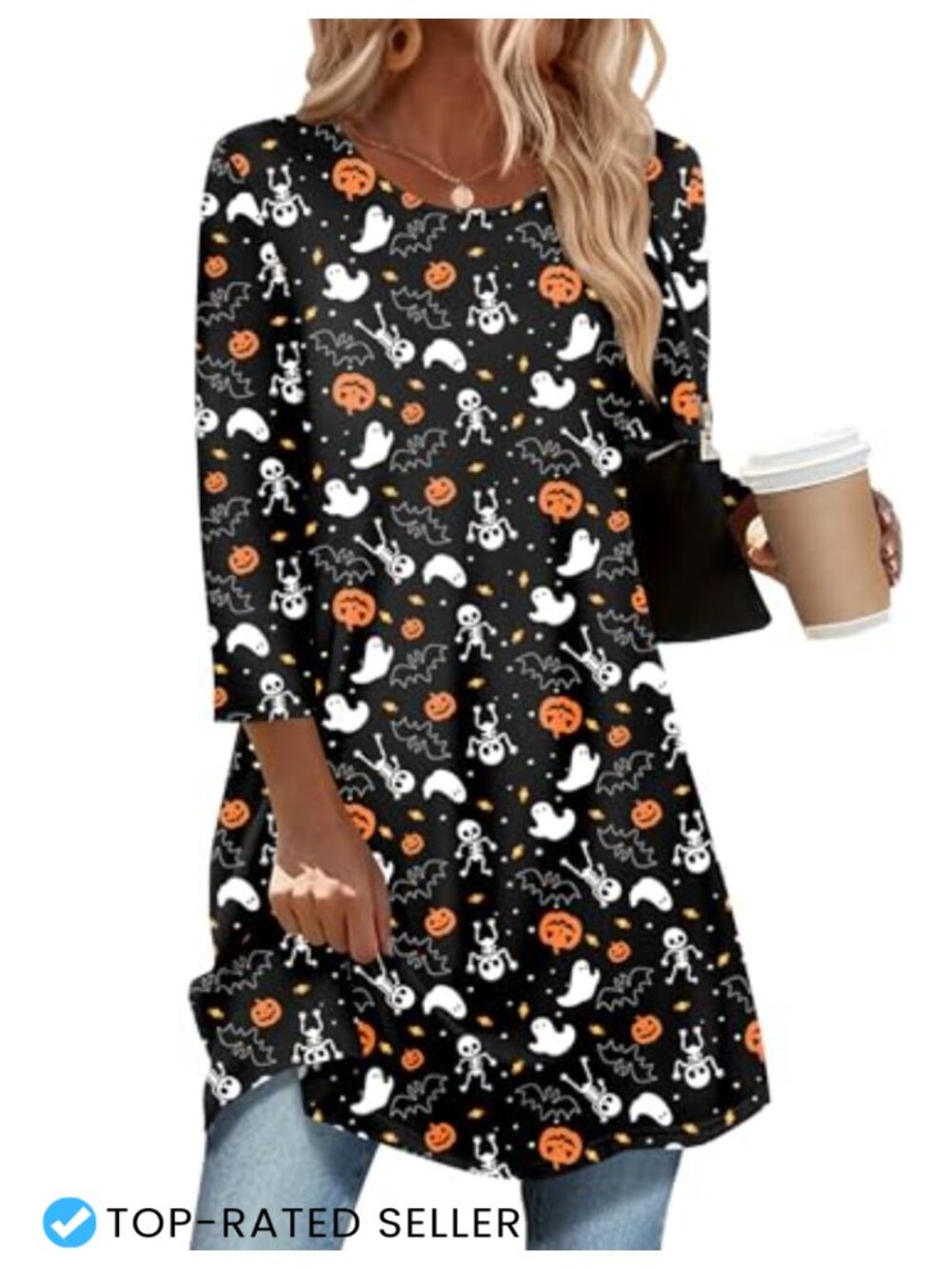 Women's 3/4 Sleeve Tunic Loose Fit Dressy Casual Plus Size Blouse Top